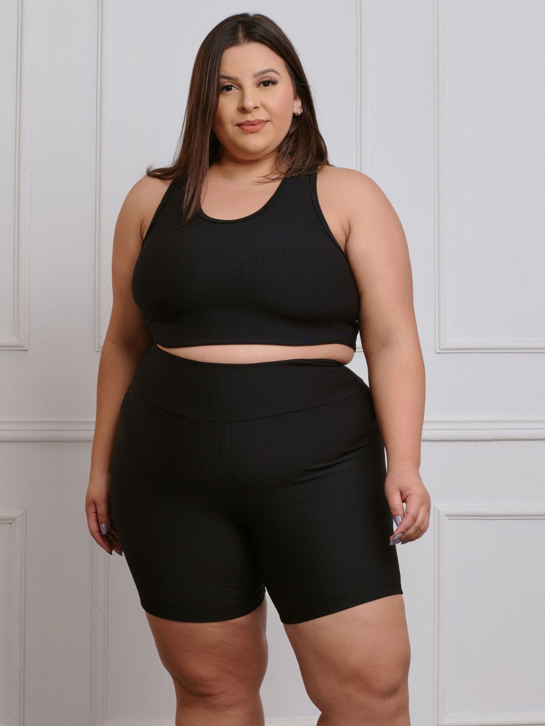 Conjunto Canelado Plus Size | Bermuda + Top — Zero Transparência para Você Treinar sem Preocupação