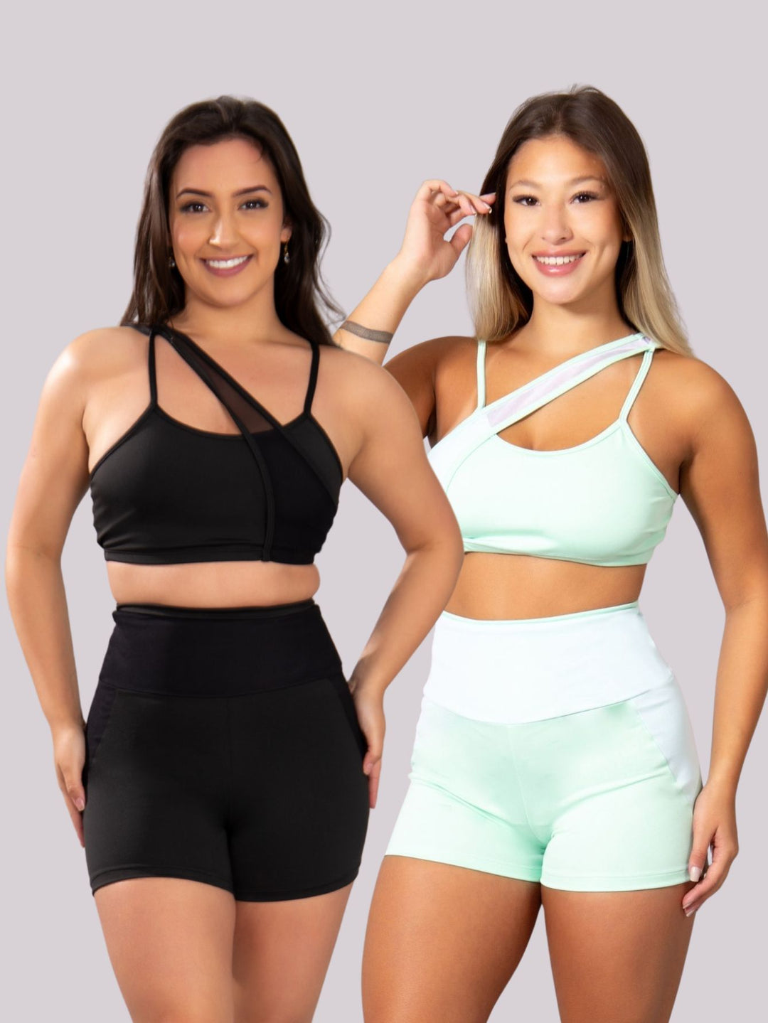 Kit 2 Conjuntos Fitness com Tule | Bermuda + Top — 2 Looks