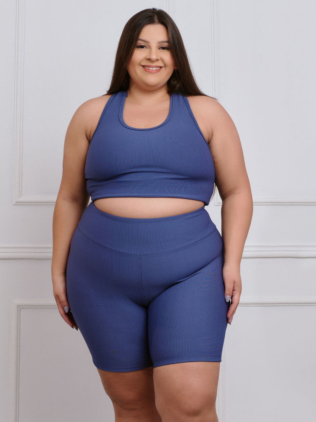 Conjunto Canelado Plus Size | Bermuda + Top — Zero Transparência para Você Treinar sem Preocupação