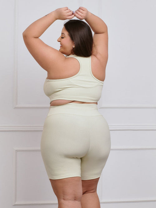 Conjunto Canelado Plus Size | Bermuda + Top — Zero Transparência para Você Treinar sem Preocupação